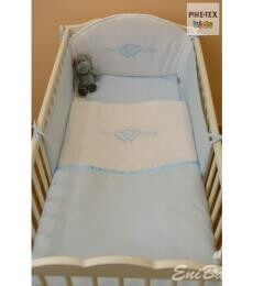 PIHE-TEX Hímzett KÉK SZÍVECSKÉS 3 részes pamut ágynemű garnitúra