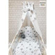 Csillagok, fehér-szürke- 4 részes babaágynemű szett Készleten