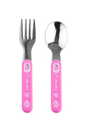 Akuku rozsdamentes acél gyermekkanál és villa rózsaszín
