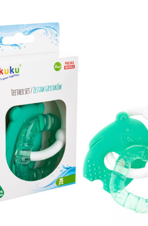 Akuku szilikon és hűthető baba rágóka – mackó és négyzet, 2 darabos szett