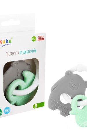 Akuku szilikon baba rágókák – mackó és kiskacsa, 2 darabos szett