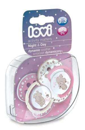 Lovi Dinamikus nyugtató cumi Night&Day Lány Víziló 0-3hó 2db Készleten