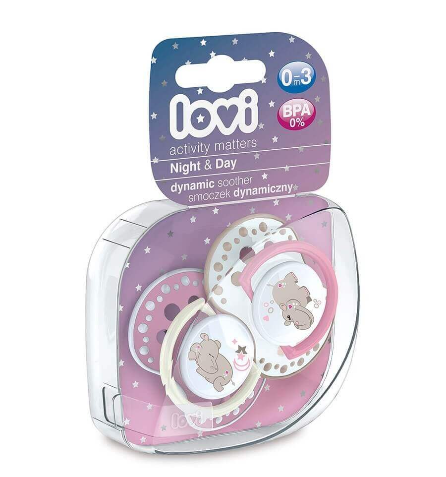Lovi Dinamikus nyugtató cumi Night&Day Lány Víziló 0-3hó 2db Készleten