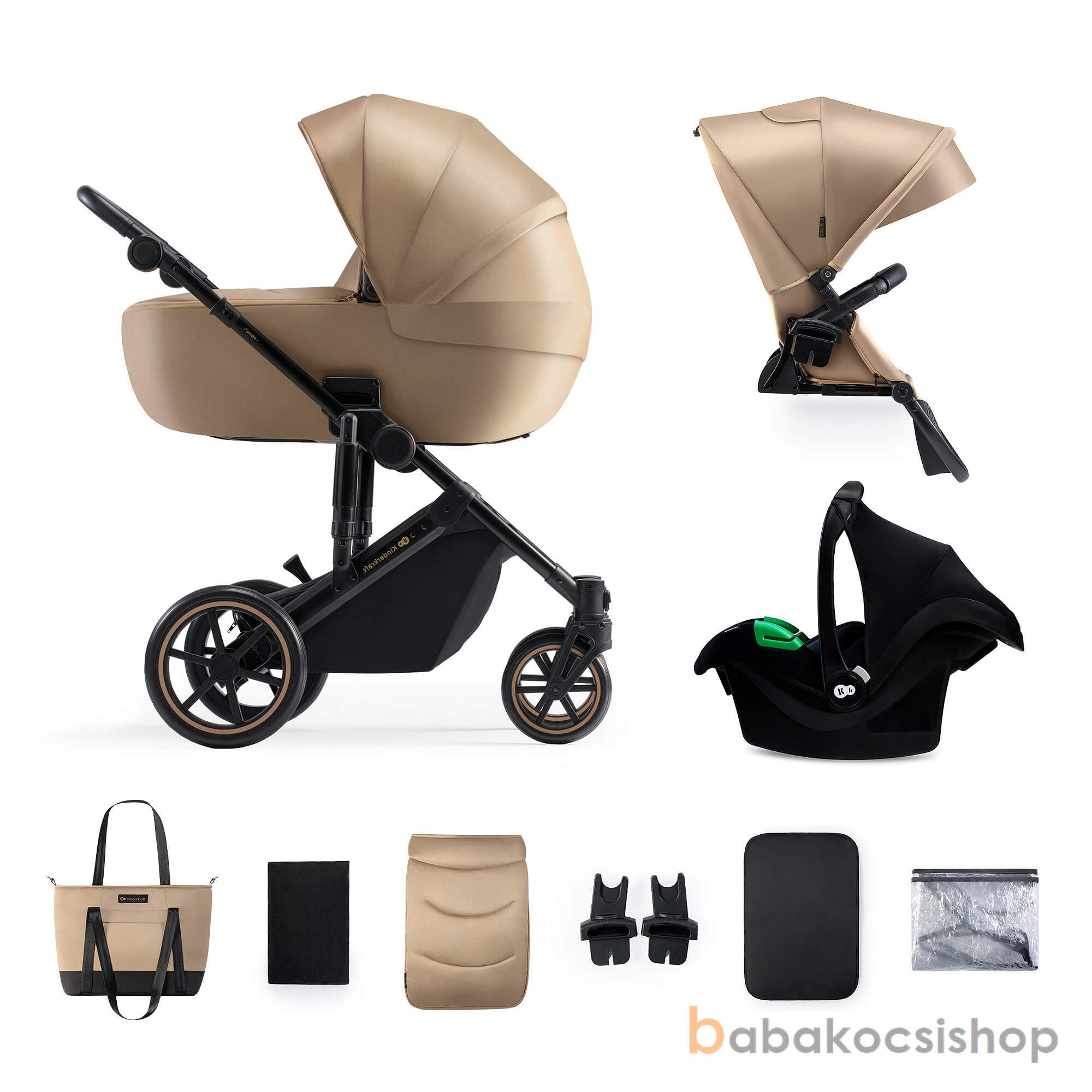 MULTIFUNKCIÓS BABAKOCSI KINDERKRAFT 3w1 PRIME 2 sandrose beige, KÉSZLETEN, AZONNAL ELVIHETŐ!