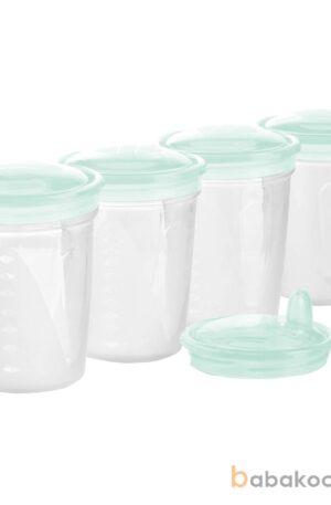 BabyOno Anyatejtároló készlet – 4 db 200 ml-es pohár kupakkal +1 db itatócsőr (1028)